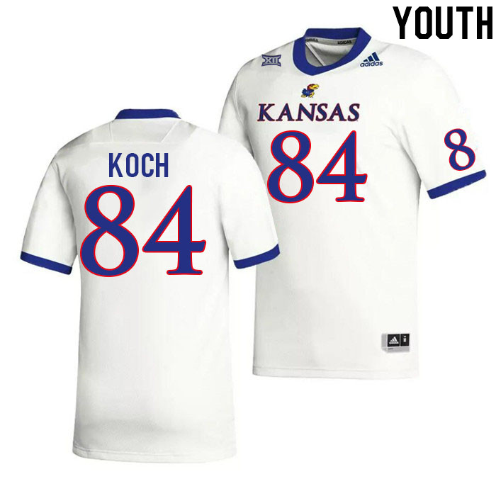 Youth #84 Griffin Koch Kansas Jayhawks College Football Jerseys Stitched Sale-White - Click Image to Close